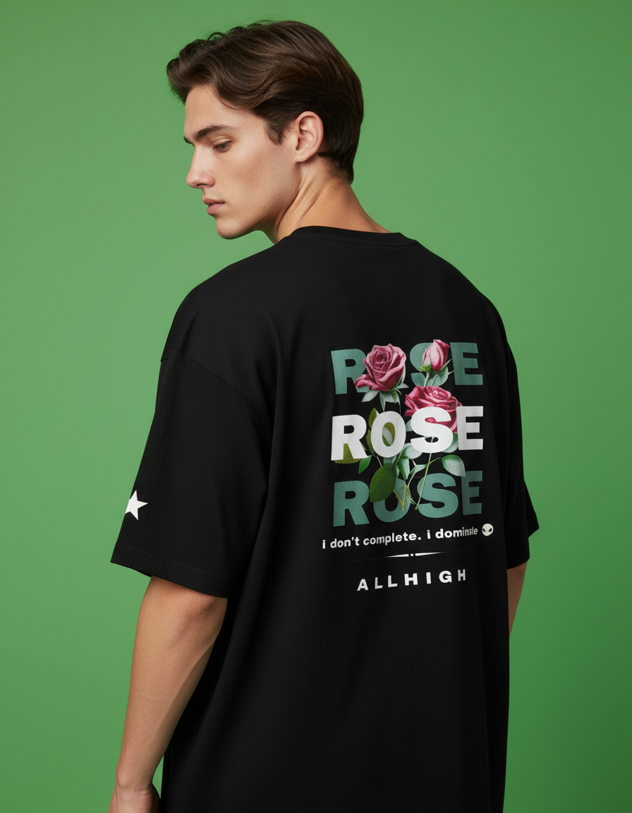 "ROSE" 0VERSIZED BLACK T-SHIRT HEAVYWEIGHT