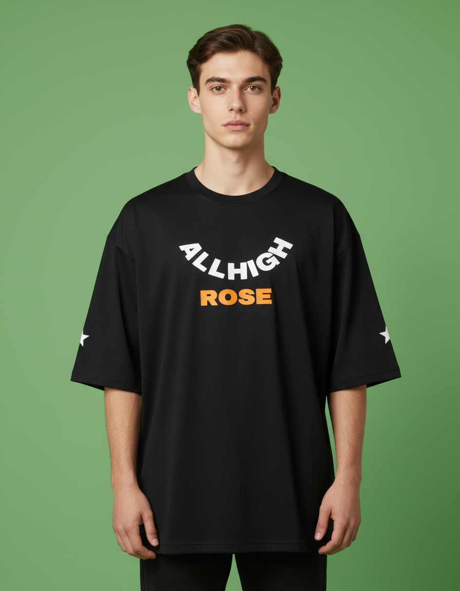 "ROSE" 0VERSIZED BLACK T-SHIRT HEAVYWEIGHT