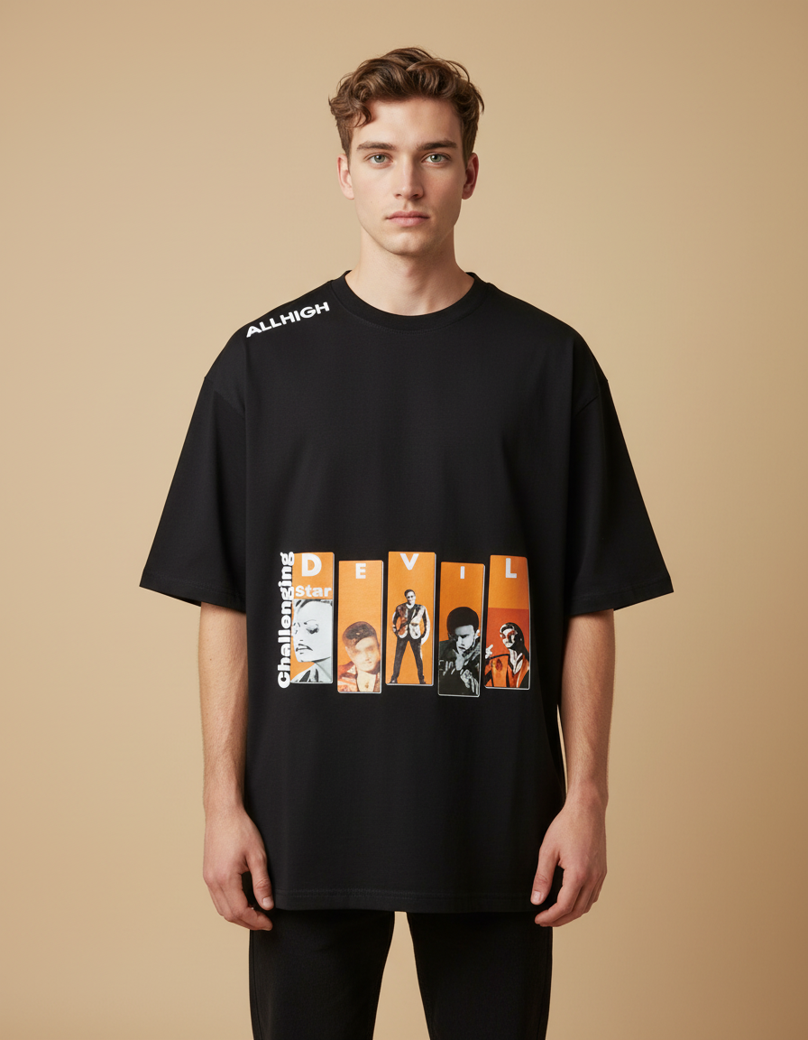 "DEVIL D BOSS" BLACK OVERSIZED T-SHIRT HEAVYWEIGHT